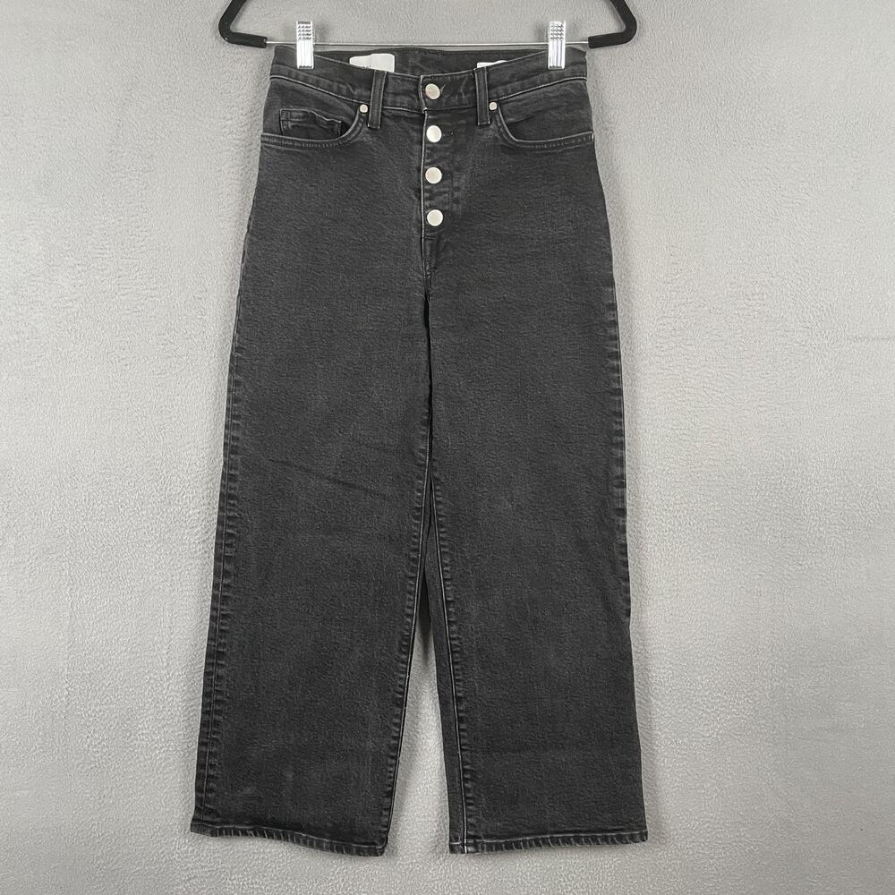 BLDWN Jeans Womens 27 Black Cropped Wide Leg Exposed Button High Rise USA